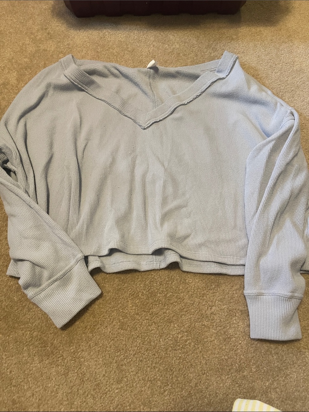 Light Blue V-Neck Long-Sleeve Waffle Knit set